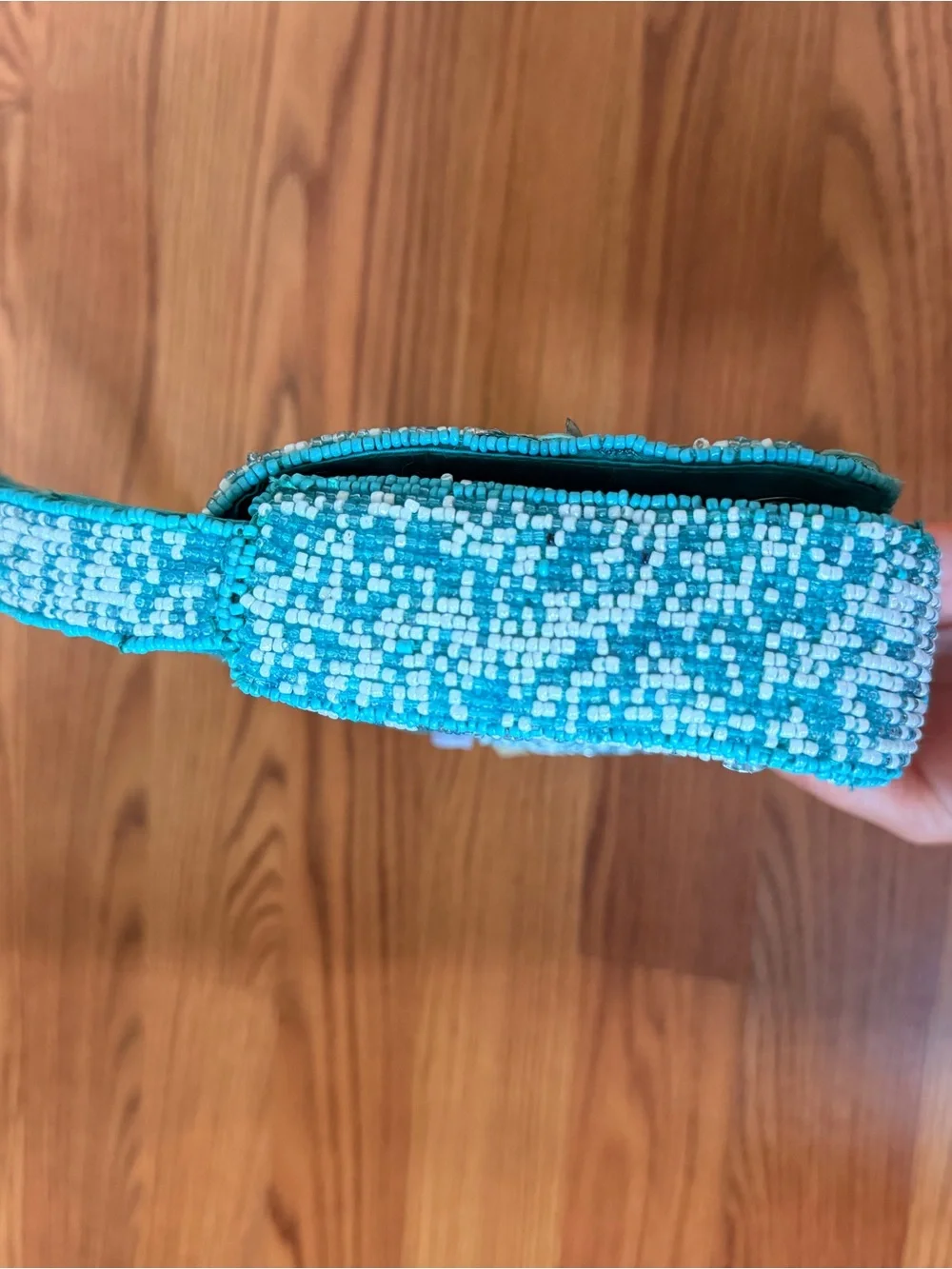 Turquoise beaded fish shoulder handbag sparkling silver fish handcrafted NWT